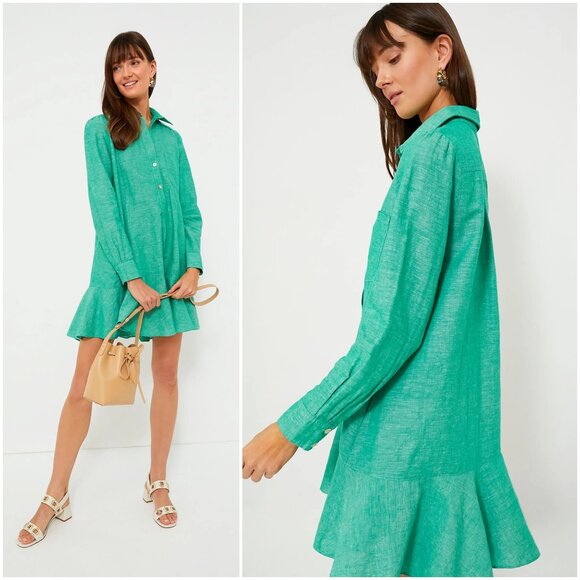 Tuckernuck Callahan Linen Shirt Dress sea green size M medium resort long sleeve - Picture 3 of 13